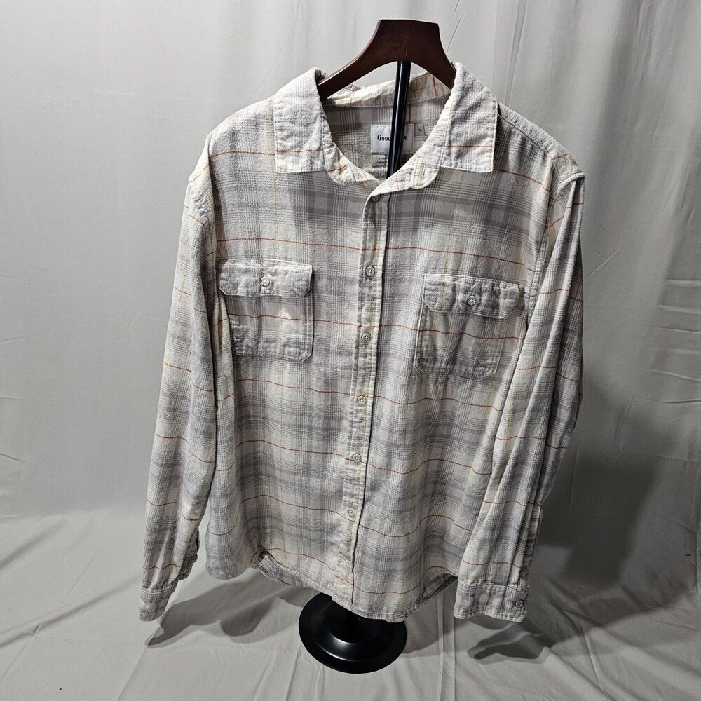 Goodfellow & Co Men’s Plaid Flannel Button Up Size XL White Long Sleeve